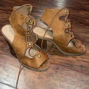 Brown suede heels